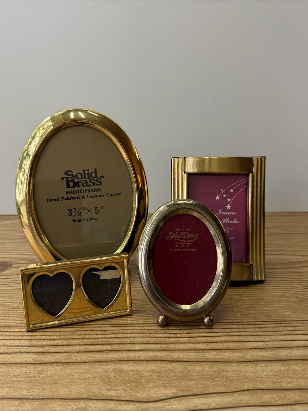 Vintage Brass Picture Frames Various Sizes Oval Rectangle Double Heart Shapes